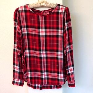 LOFT red plaid long sleeve blouse , size Small